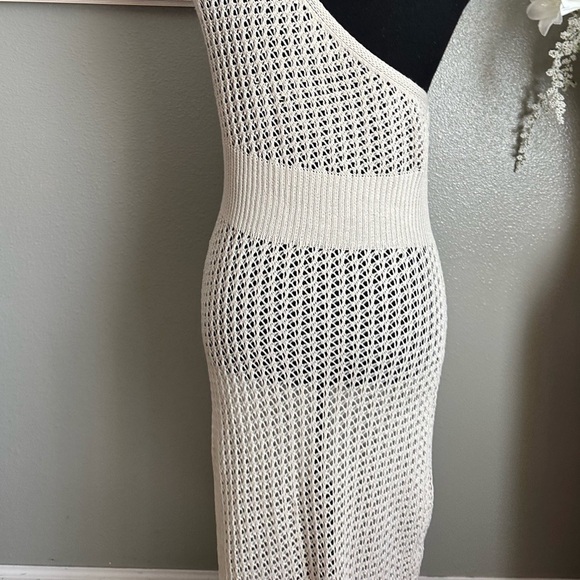 Cha Cha One Shoulder Crocheted Boho Cover up Side Slit midi Dress Size M NWT - Picture 17 of 17